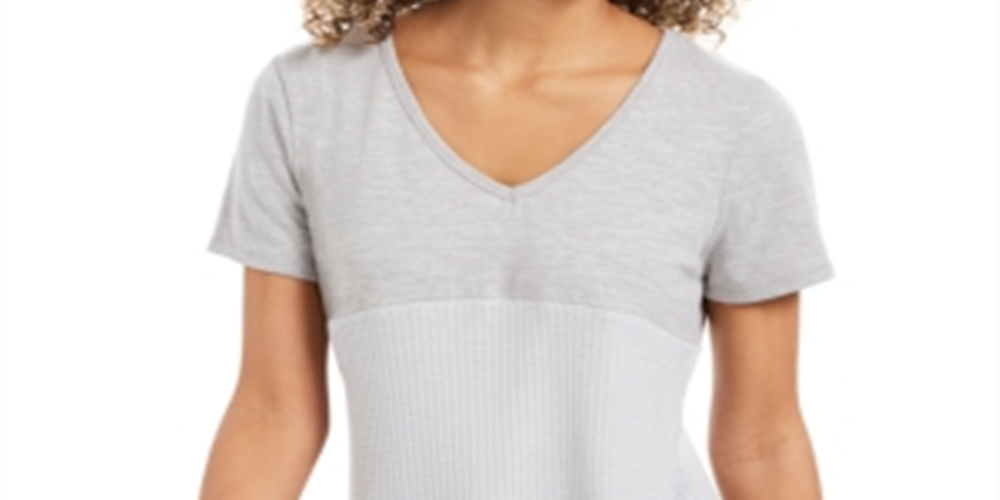 Style & Co Women's  Mixed Media Tie Front Top Gray Size XS