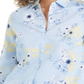 Charter Club Women's Floral Print Linen Blend Shirt Blue Size XS