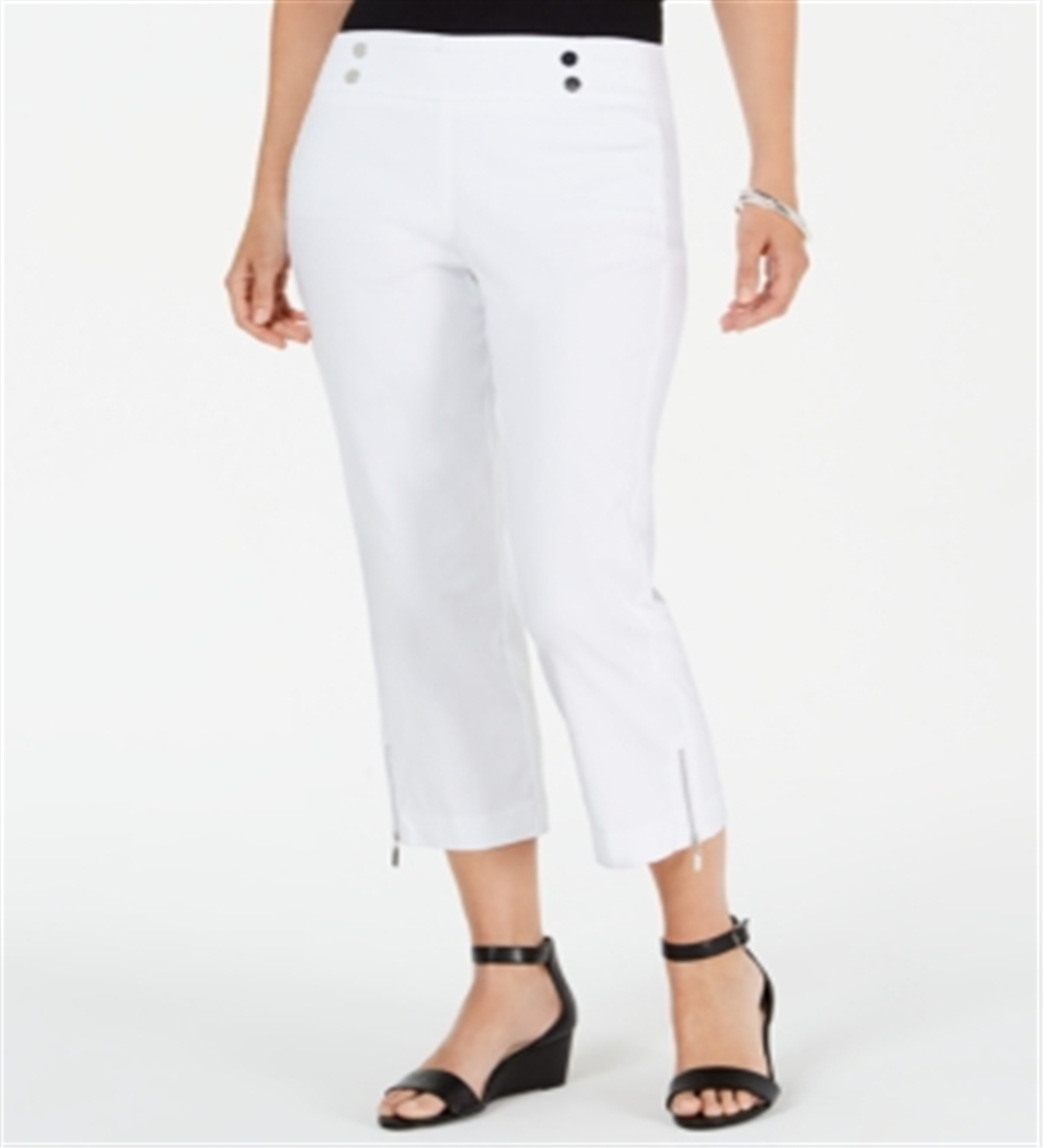 JM Collection Women's Cropped Zipper Trim Pants White Size PP