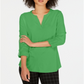 Charter Club Women's Supima Cotton Split Neck Top Green Size S