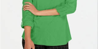 Charter Club Women's Supima Cotton Split Neck Top Green Size S