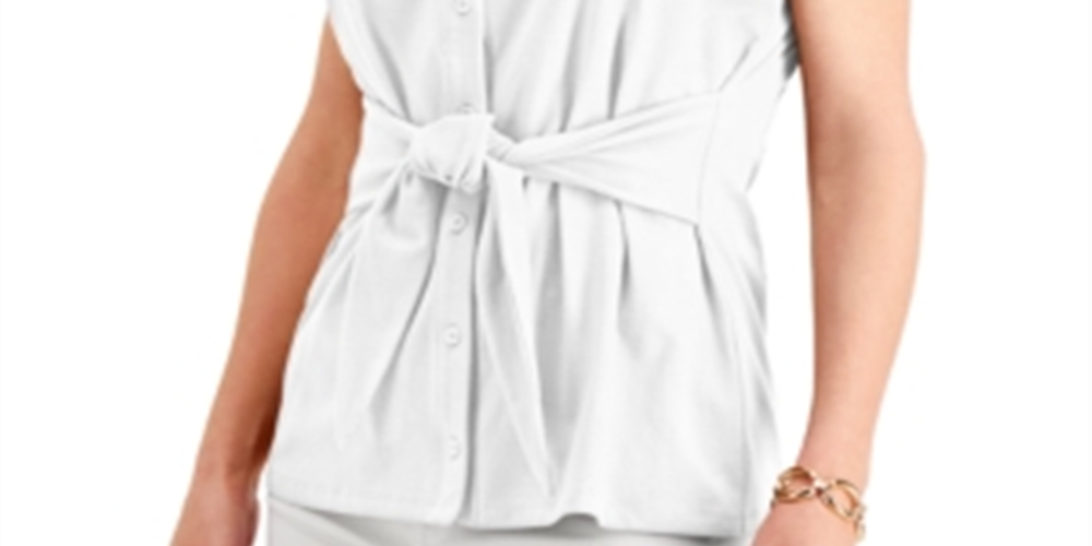 Charter Club Women's Tie Front Sleeveless Top White Size XS