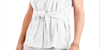 Charter Club Women's Tie Front Sleeveless Top White Size XS