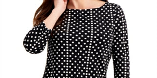 Charter Club Women's Supima Cotton Dot Print Top  Black Size XL