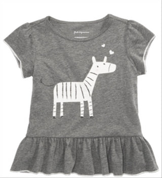 First Impressions Baby Girl's Zebra Print Flounce Hem Top Gray Size 3-6 M
