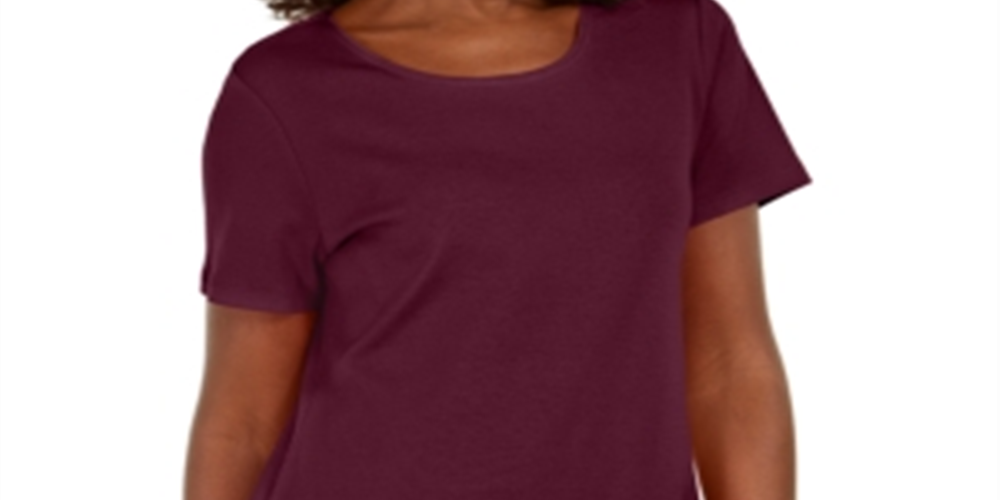 Karen Scott Women's Button Hem Scoop Neck Cotton Top Maroon Size S