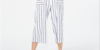 Monteau Women's Striped Cropped Jumpsuit -White Size Petite XL