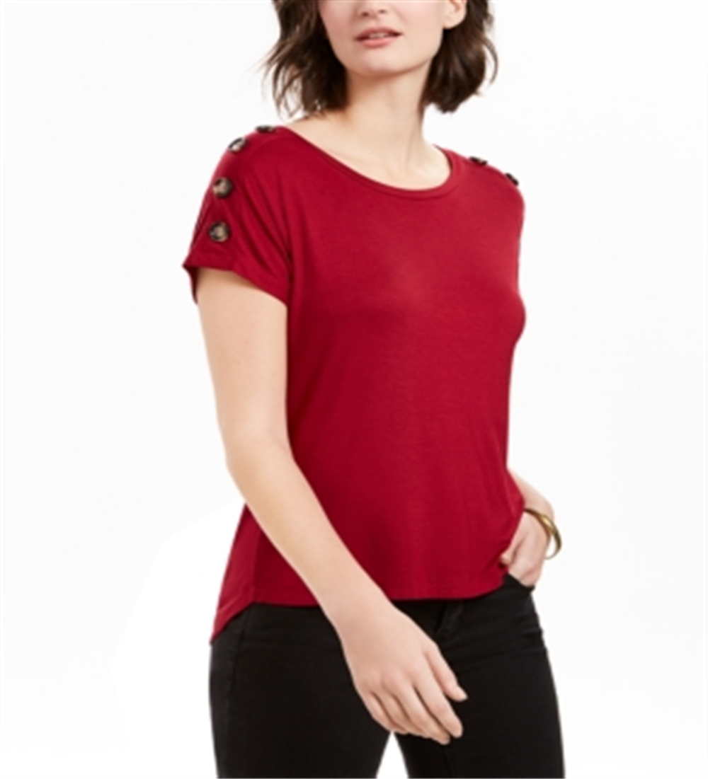 NY Collection Women's Button Sleeve Top  Red Size Petite XL