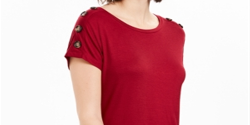 NY Collection Women's Button Sleeve Top  Red Size Petite XL