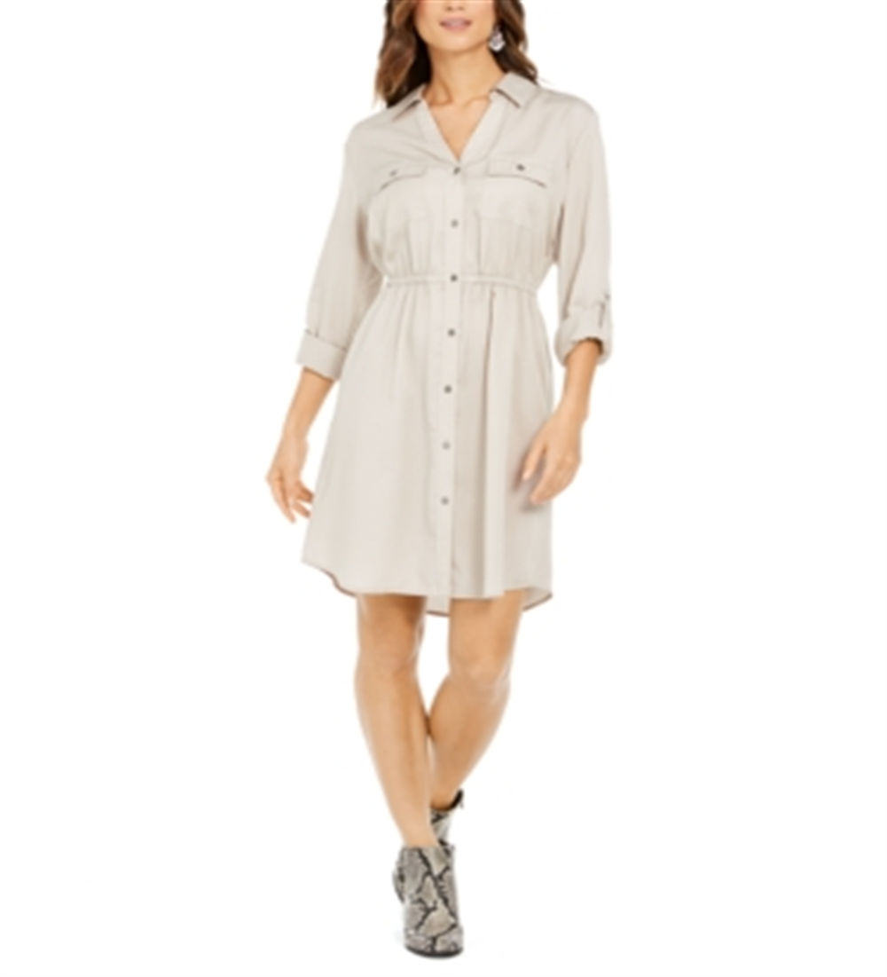 Style & Co Women's Solid Utility Shirtdress Gray Size Small