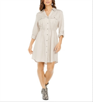 Style & Co Women's Solid Utility Shirtdress Gray Size Small