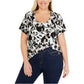 Tommy Hilfiger Women's Oasis Floral Ladder Accent Tee Black size 2XL