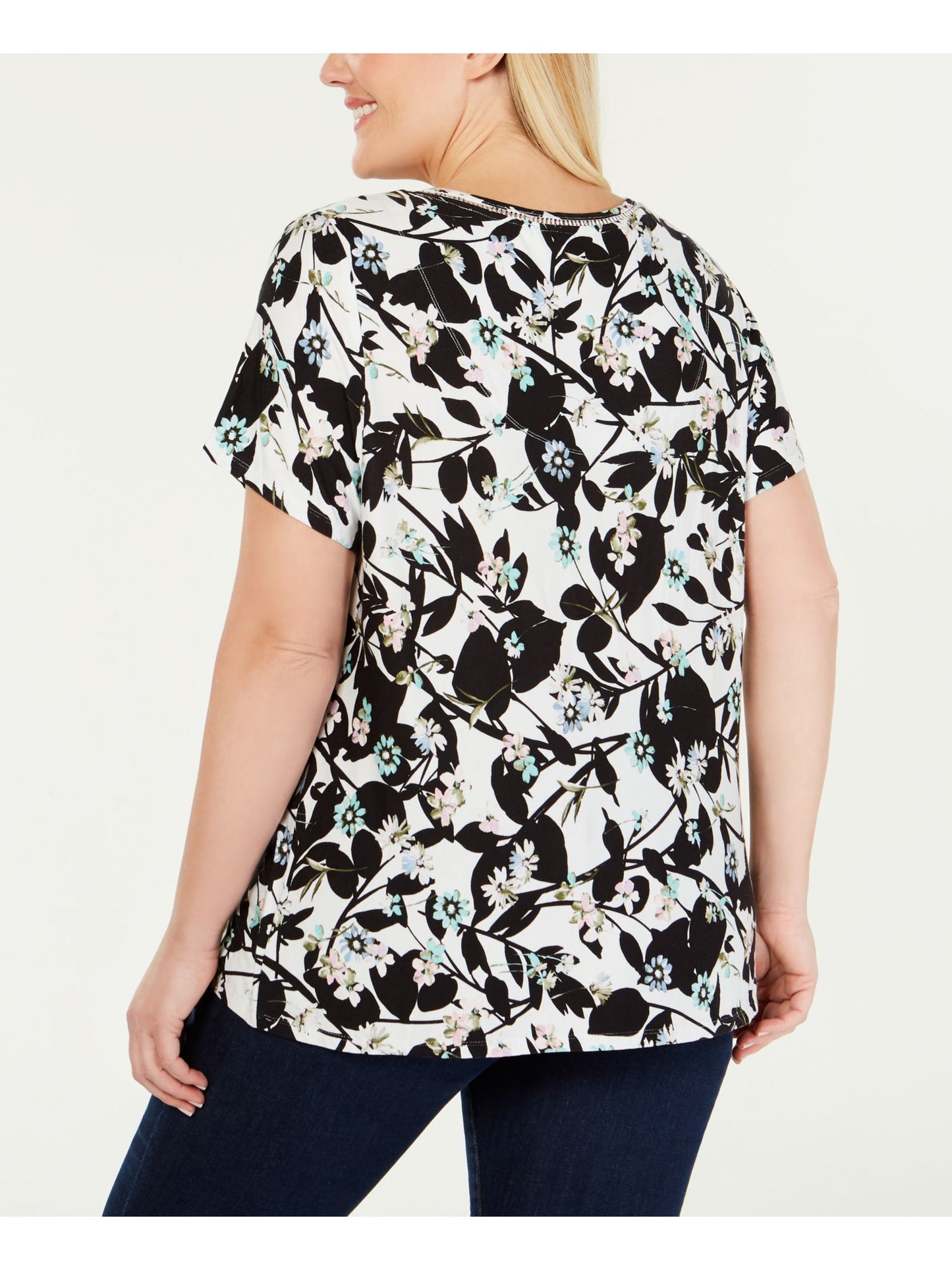 Tommy Hilfiger Women's Oasis Floral Ladder Accent Tee Black size 2XL