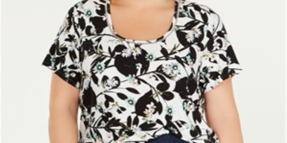 Tommy Hilfiger Women's Oasis Floral Ladder Accent Tee Black size 2XL
