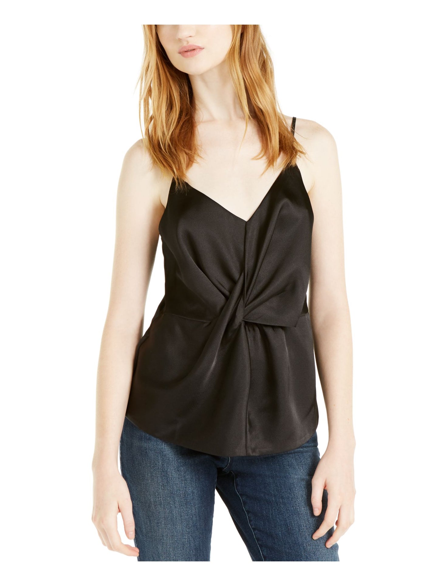 INC International Concepts Women's Textured Heather Spaghetti Strap V Neck Tank Top Black Size X-Small