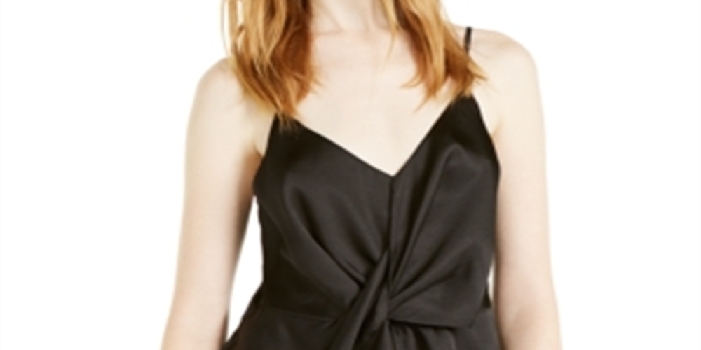 INC International Concepts Women's Textured Heather Spaghetti Strap V Neck Tank Top Black Size X-Small