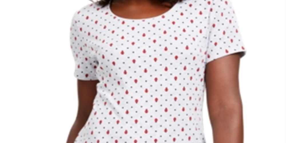 Karen Scott Women's Printed Scoop Neck T-Shirt Gray Size M
