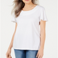 Karen Scott Women's Basketweave Trim Flutter Sleeve Top White Size Small