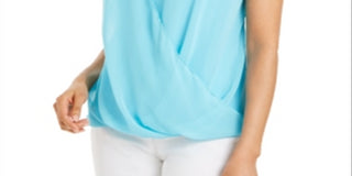 JM Collection Women's Sleeveless Studded Draped Top Blue Size M