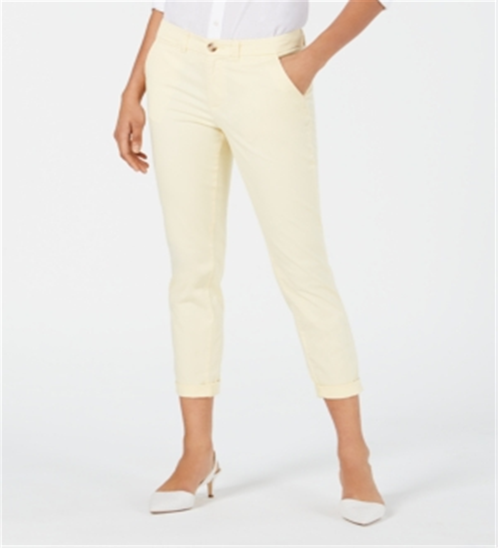 Maison Jules Women's Pocketed Zippered Straight Leg Pants Yellow Size 0