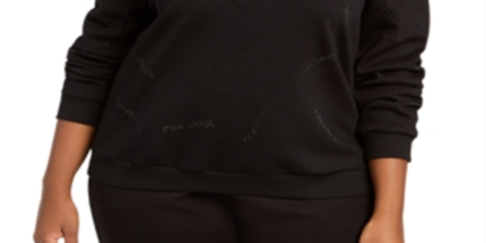 Lala Anthony Women's Trendy Plus Embellished Sweatshirt Black Size 1X