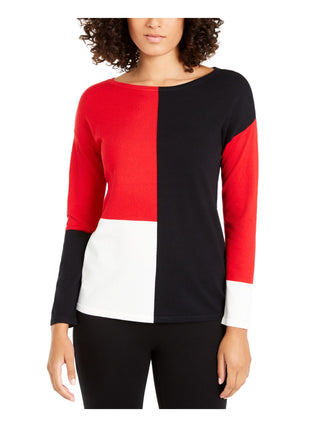 Alfani Women's Drop Shoulder Colorblocked Top Red Size Petite L