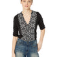 Lucky Brand Women's Printed Button Front Top Black Size M