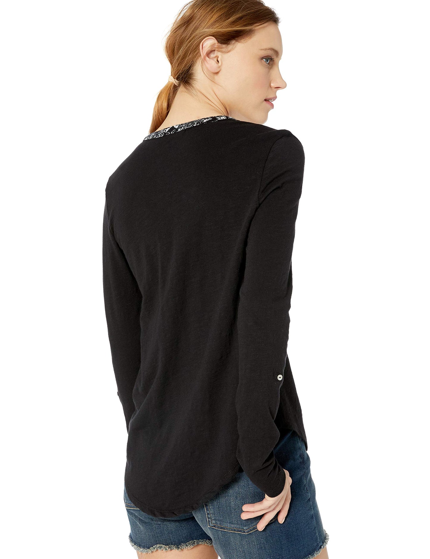 Lucky Brand Women's Printed Button Front Top Black Size M