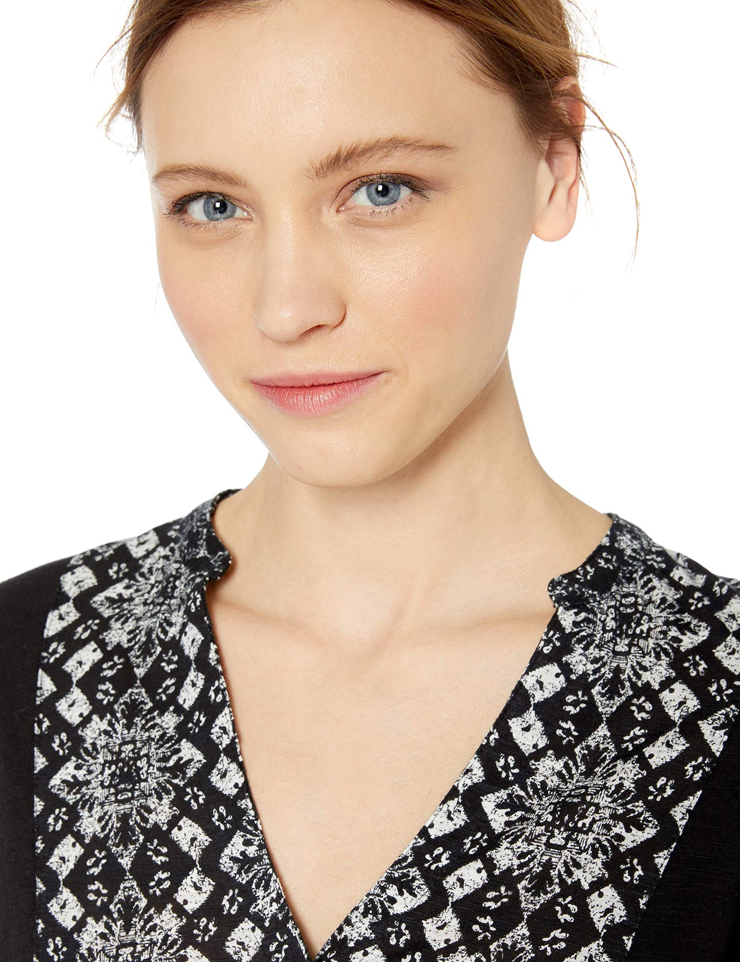 Lucky Brand Women's Printed Button Front Top Black Size M