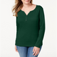 Karen Scott Women's Cotton Henley Top  Green Size XS