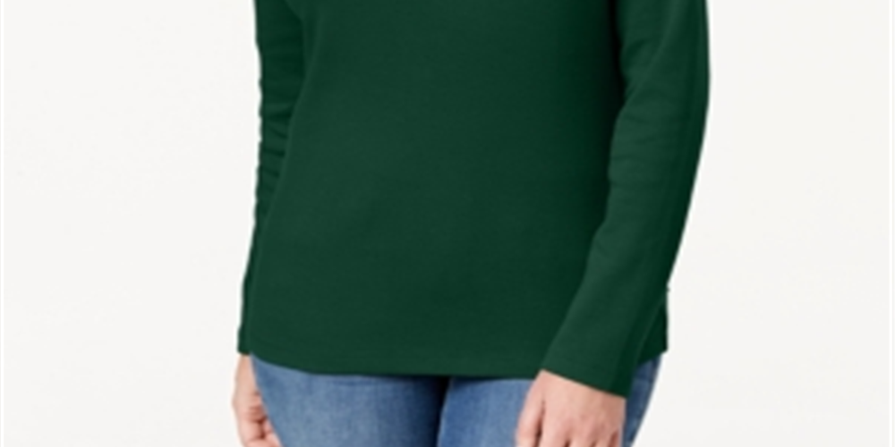 Karen Scott Women's Cotton Henley Top  Green Size XS
