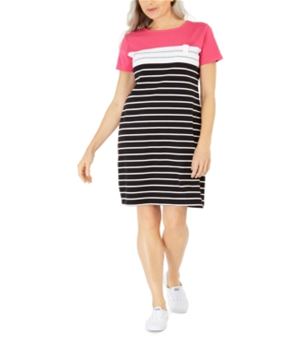 Karen Scott Women's Sport Stripe Dress  Pink Size XS
