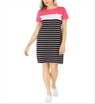 Karen Scott Women's Sport Stripe Dress  Pink Size XS