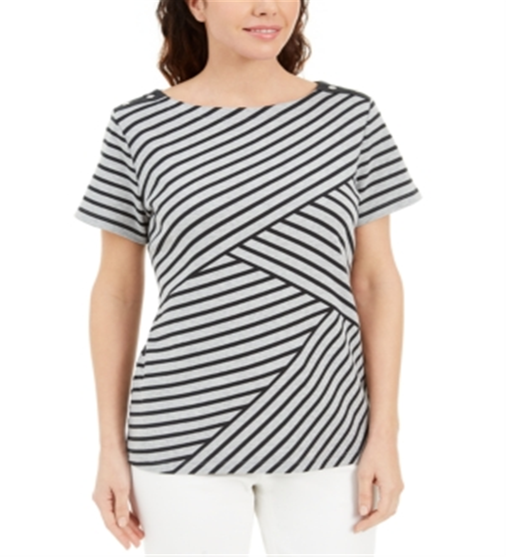 Karen Scott Women's Asymmetrical Striped Top Gray Size Small