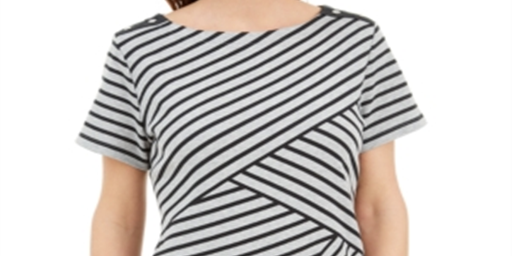 Karen Scott Women's Asymmetrical Striped Top Gray Size Small