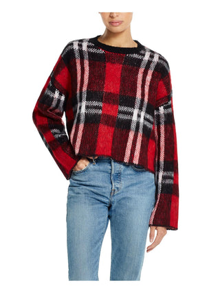 Weatherproof Women's Plaid Crew Neck Crop Sweater Red Size Medium