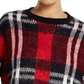 Weatherproof Women's Plaid Crew Neck Crop Sweater Red Size Medium