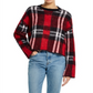 Weatherproof Women's Plaid Crew Neck Crop Sweater Red Size Medium