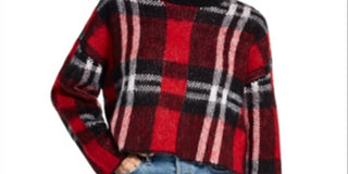 Weatherproof Women's Plaid Crew Neck Crop Sweater Red Size Medium