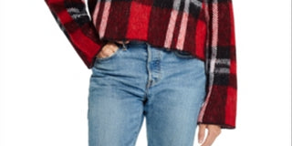 Weatherproof Women's Plaid Crew Neck Crop Sweater Red Size Medium