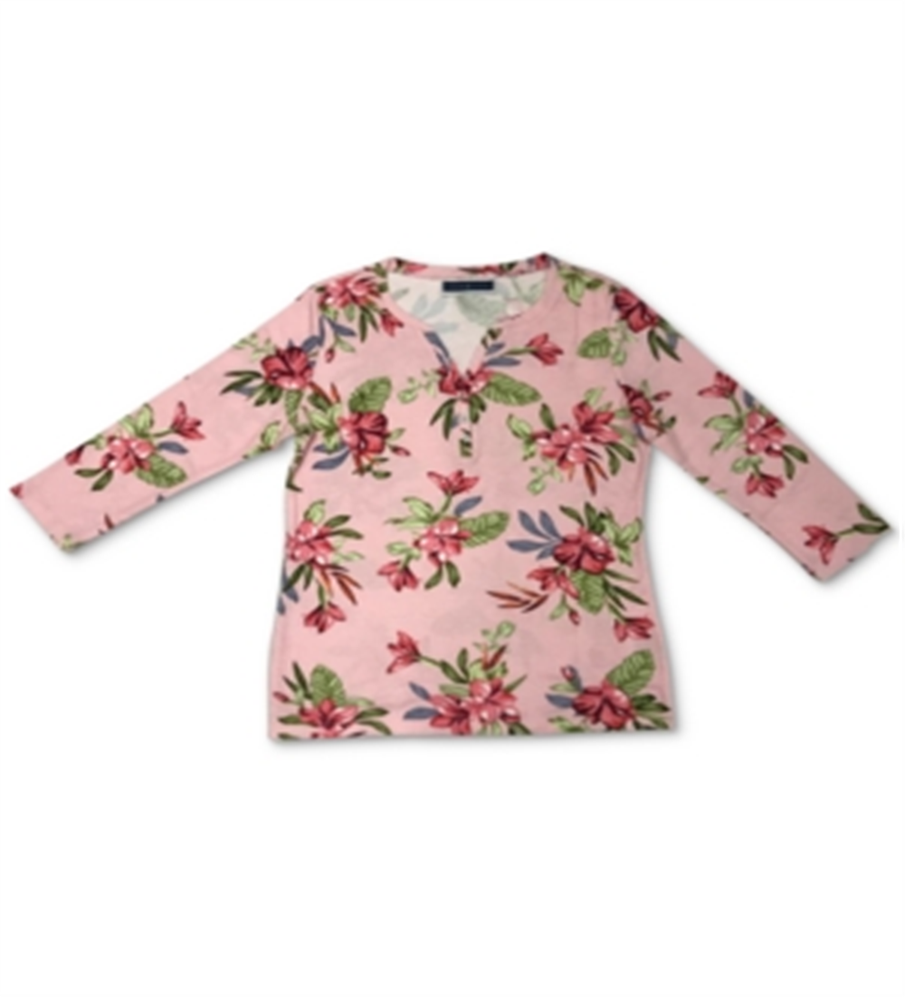Karen Scott Women's Printed Henley T-Shirt  Pink Size XL