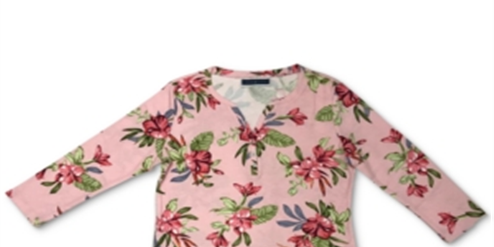 Karen Scott Women's Printed Henley T-Shirt  Pink Size XL