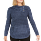 Style & Co Women's Envelope Neck Kangaroo Pocket Knit Sweater Blue Size -XL