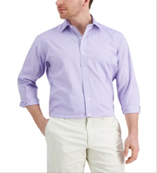 Club Room Men's Regular Fit Cotton Spread Collar Pinpoint Dress Shirt Purple Size M