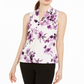 Calvin Klein Women's Sleeveless Floral Pleated Top -White  Size Small
