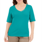 Karen Scott Women's Button Detail V Neck Top -Blue Size M