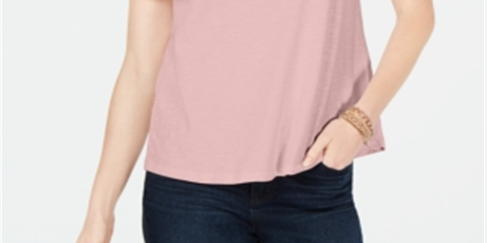 Charter Club Women's Cotton Lace Embellished T-Shirt Pink Size Small