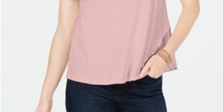 Charter Club Women's Cotton Lace Embellished T-Shirt Pink Size Small