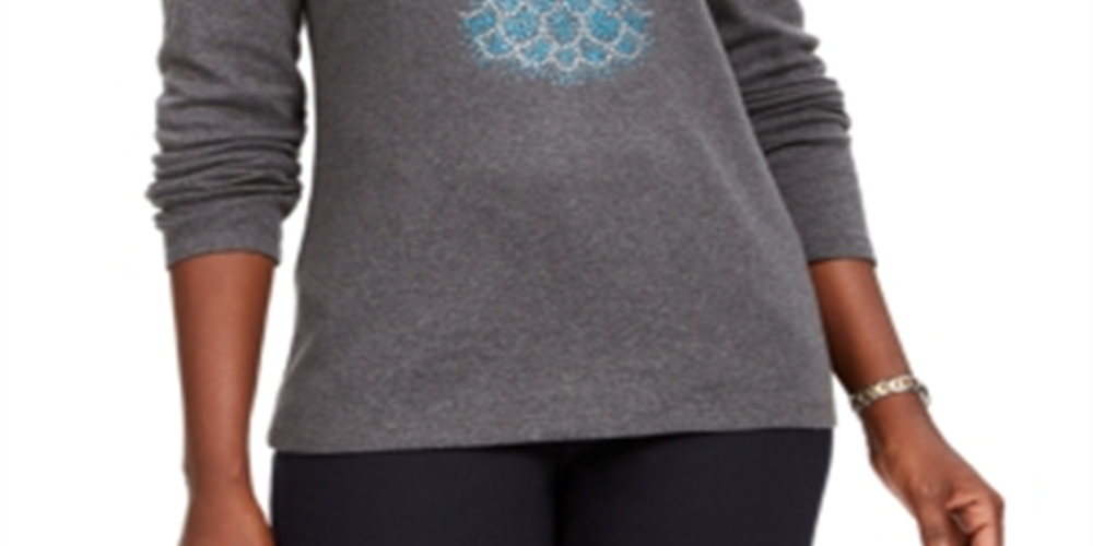 Karen Scott Women's Cotton Holiday Print T-Shirt Gray Size -Petite S