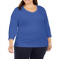 Karen Scott Women's Cotton Button Trim 3/4 Sleeve Top Blue Size 0X